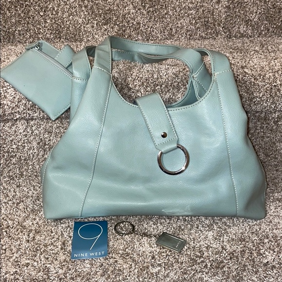Nine West Light Blue Tote Bag with matching wallet and keychain - Picture 1 of 4